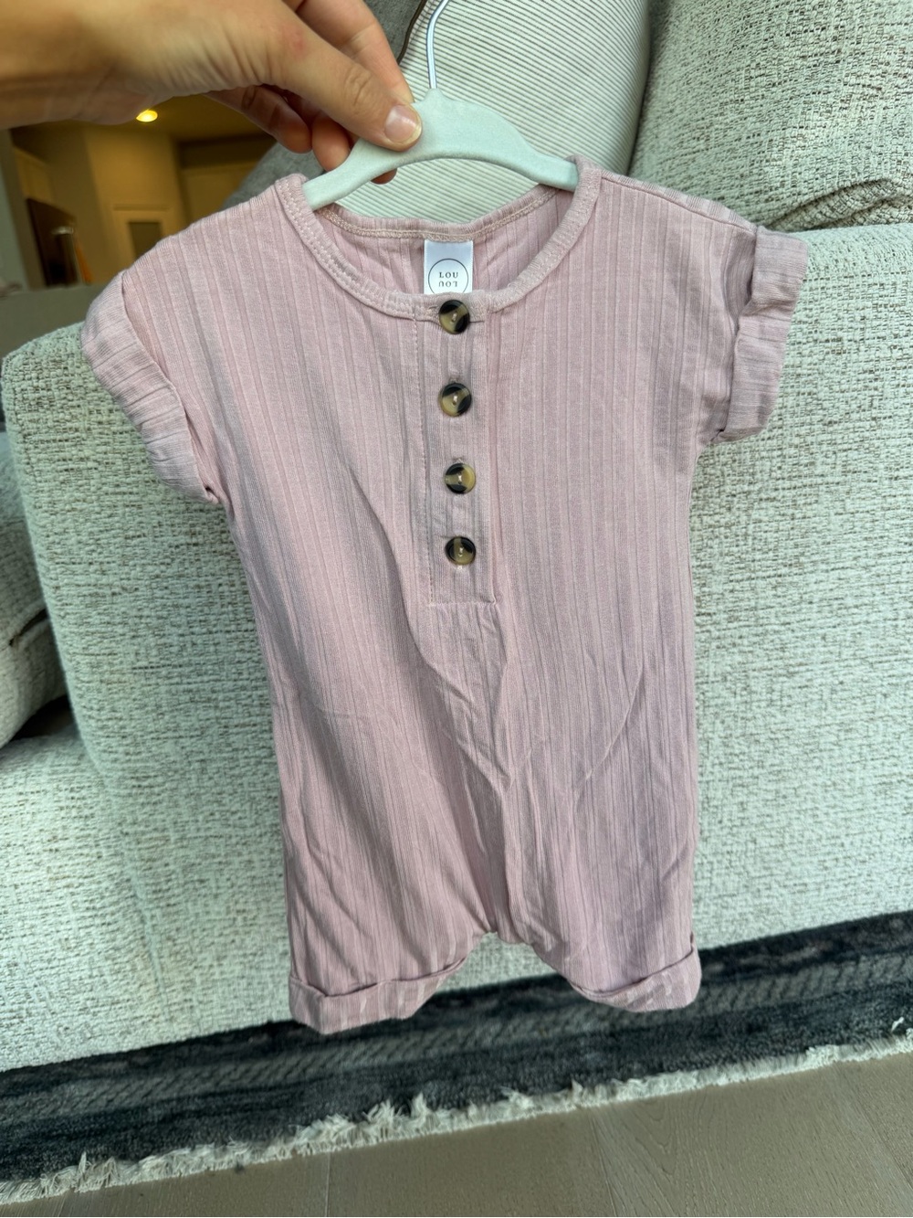 Lou Lou & Company Pink Short-Sleeve Henley Romper